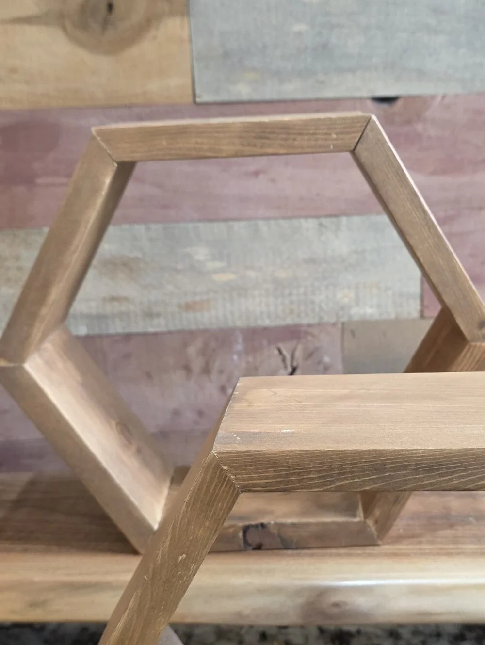 Set Of 2  Hexagon Wall Shelf in Warm Brown